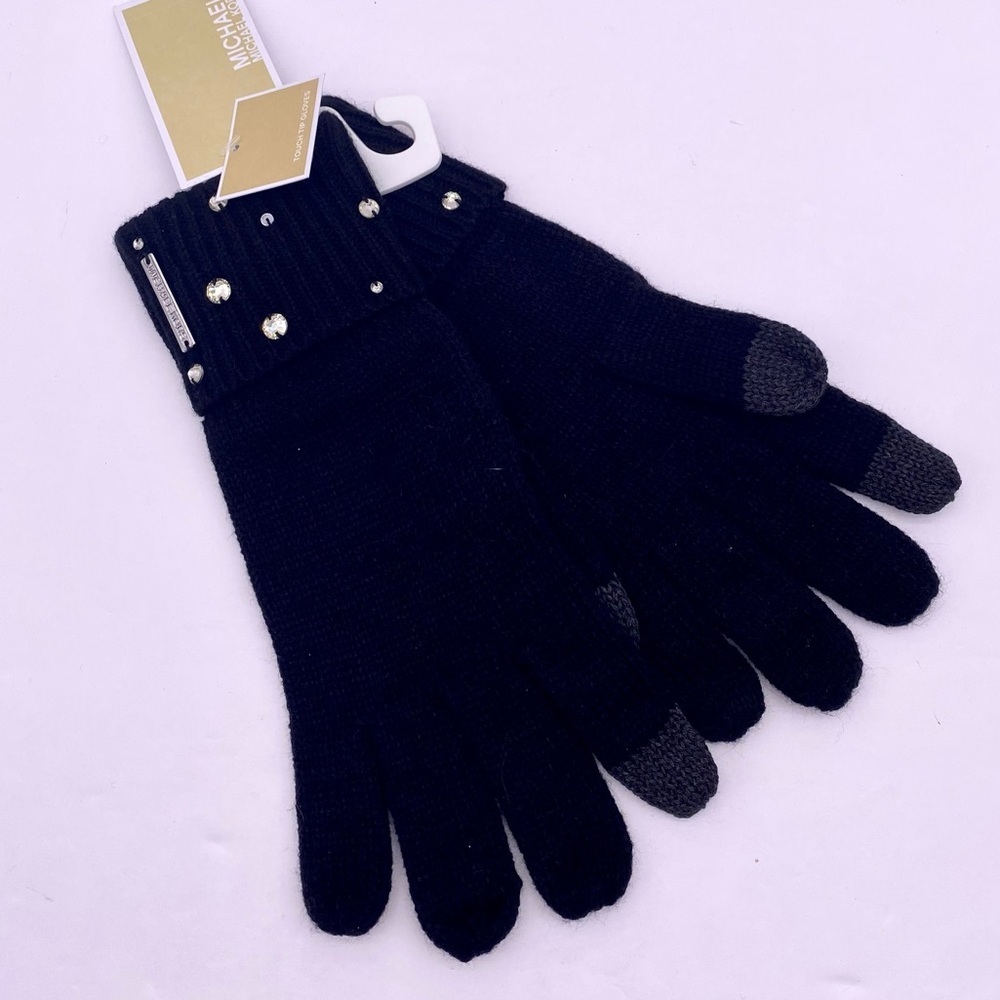 Michael Kors Crystal Embellished Logo Beanie Hat and Gloves Set Acrylic - Picture 7 of 11